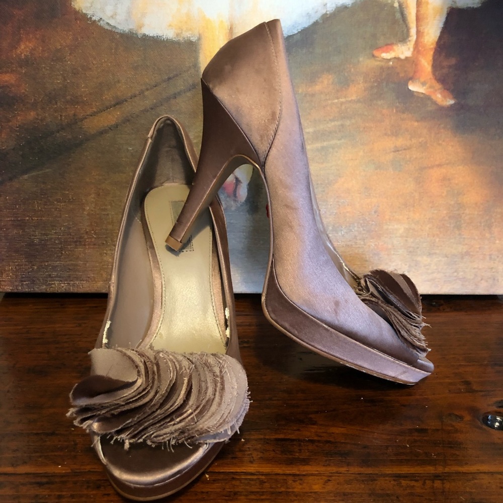 Zara Satin Peep-Toed Confetti Detail Heels, Sz 40
